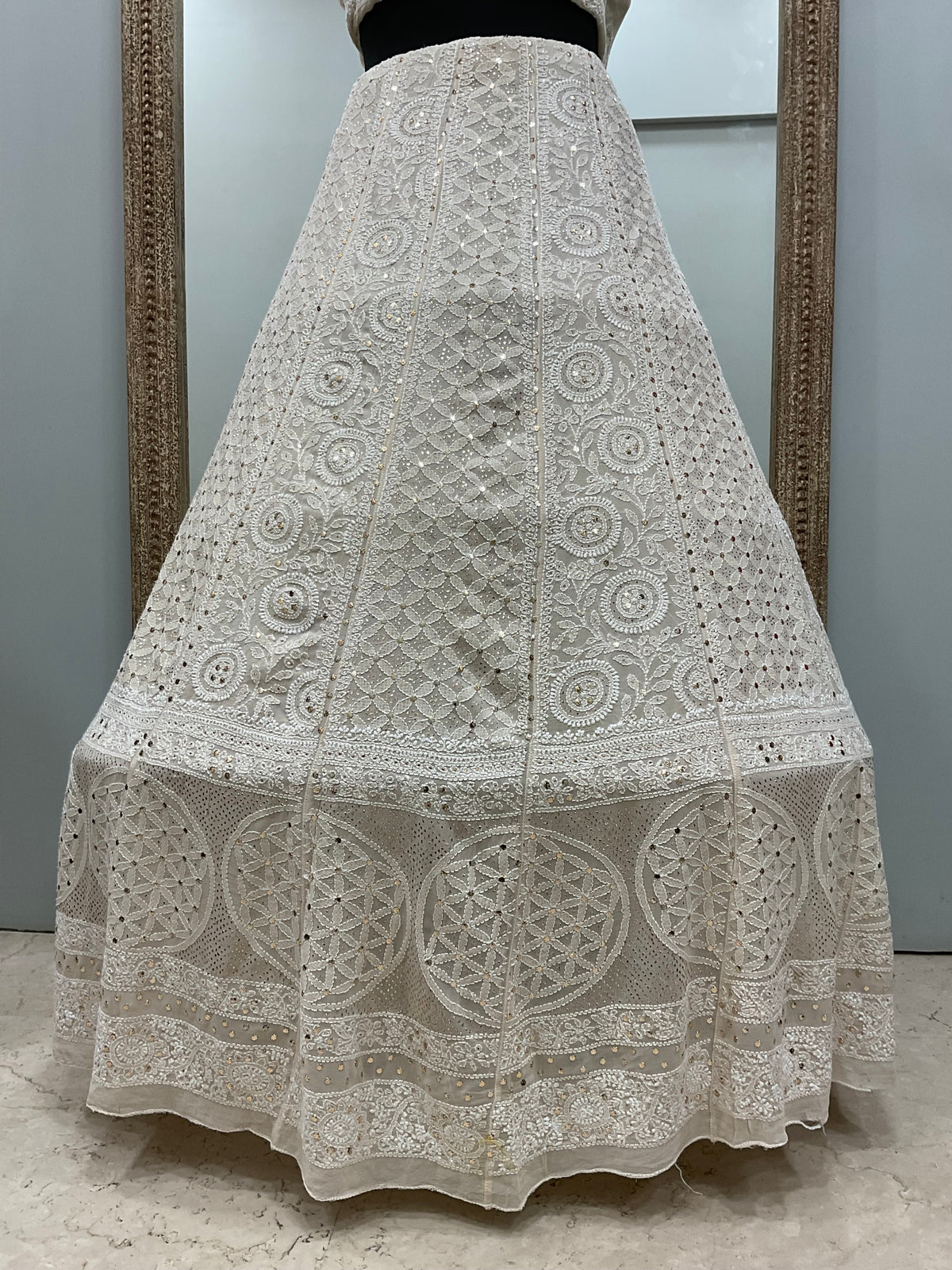 Pure Georgette Lehenga With Heavy Mukaish Work Off White 01