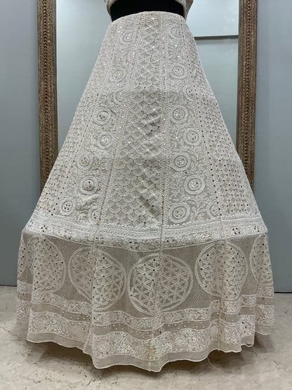 Pure Georgette Lehenga With Heavy Mukaish Work Off White 01