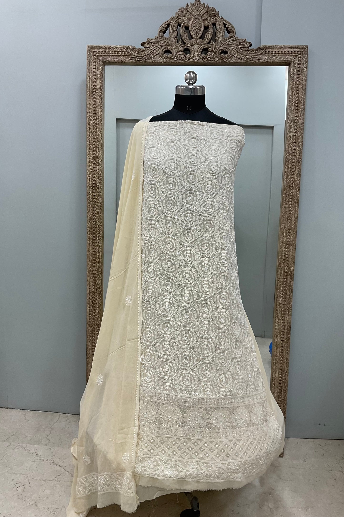 Pure Georgette Heavy Pearl And Sequnce  Work Yellow