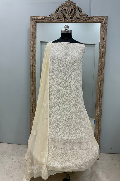 Pure Georgette Heavy Pearl And Sequnce  Work Yellow
