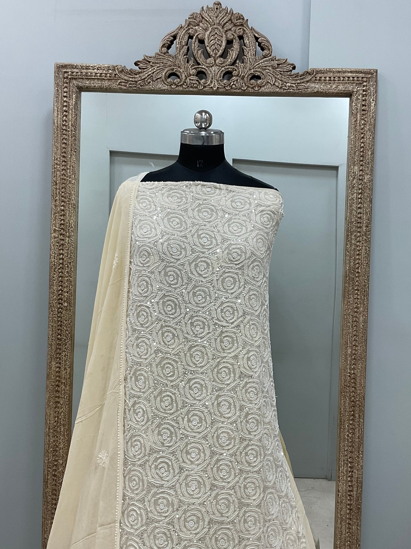 Pure Georgette Heavy Pearl And Sequnce  Work Yellow