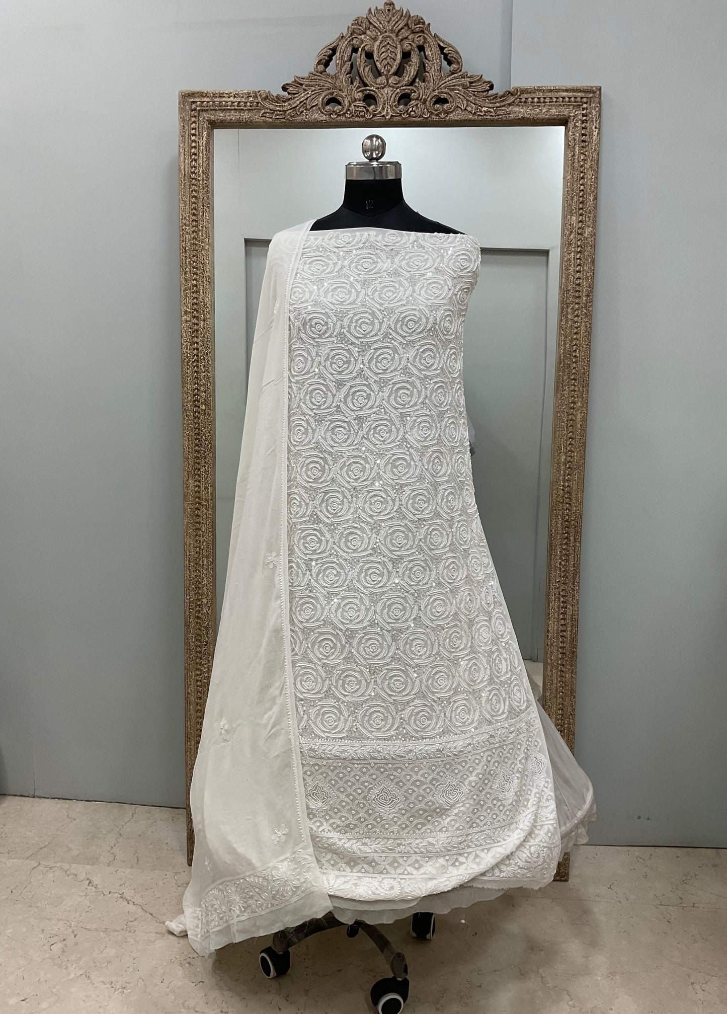 Pure Georgette Heavy Pearl And Sequnce Work White 02