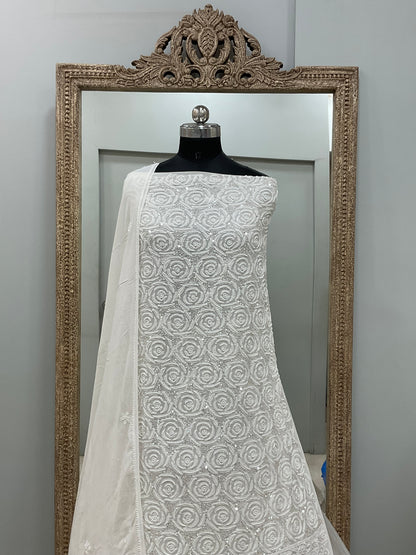 Pure Georgette Heavy Pearl And Sequnce Work White 02