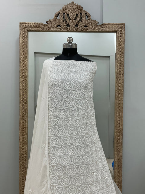 Pure Georgette Heavy Pearl And Sequnce Work White 02