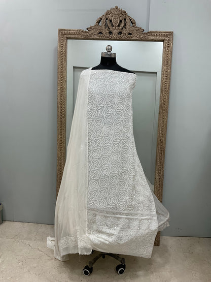 Pure Georgette Heavy Pearl And Sequnce Work White 01
