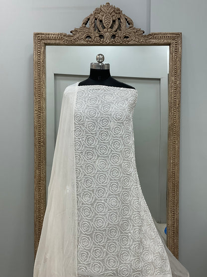 Pure Georgette Heavy Pearl And Sequnce Work White 01