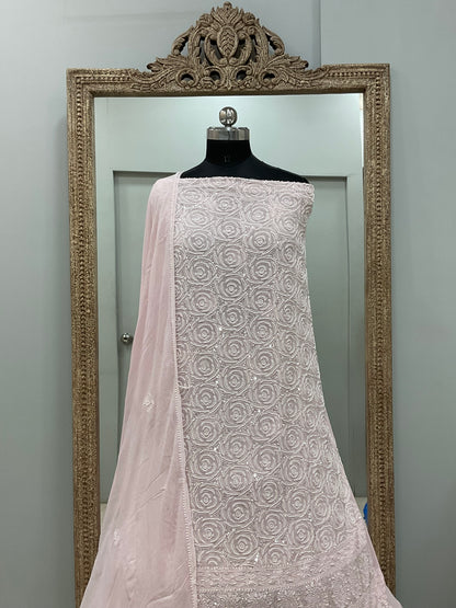 Pure Georgette Heavy Pearl And Sequnce  Work Pink