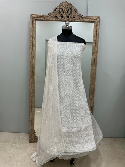 Superfine Pure Georgette Heavy Pearl Cutdana and Sequence Designer White 02