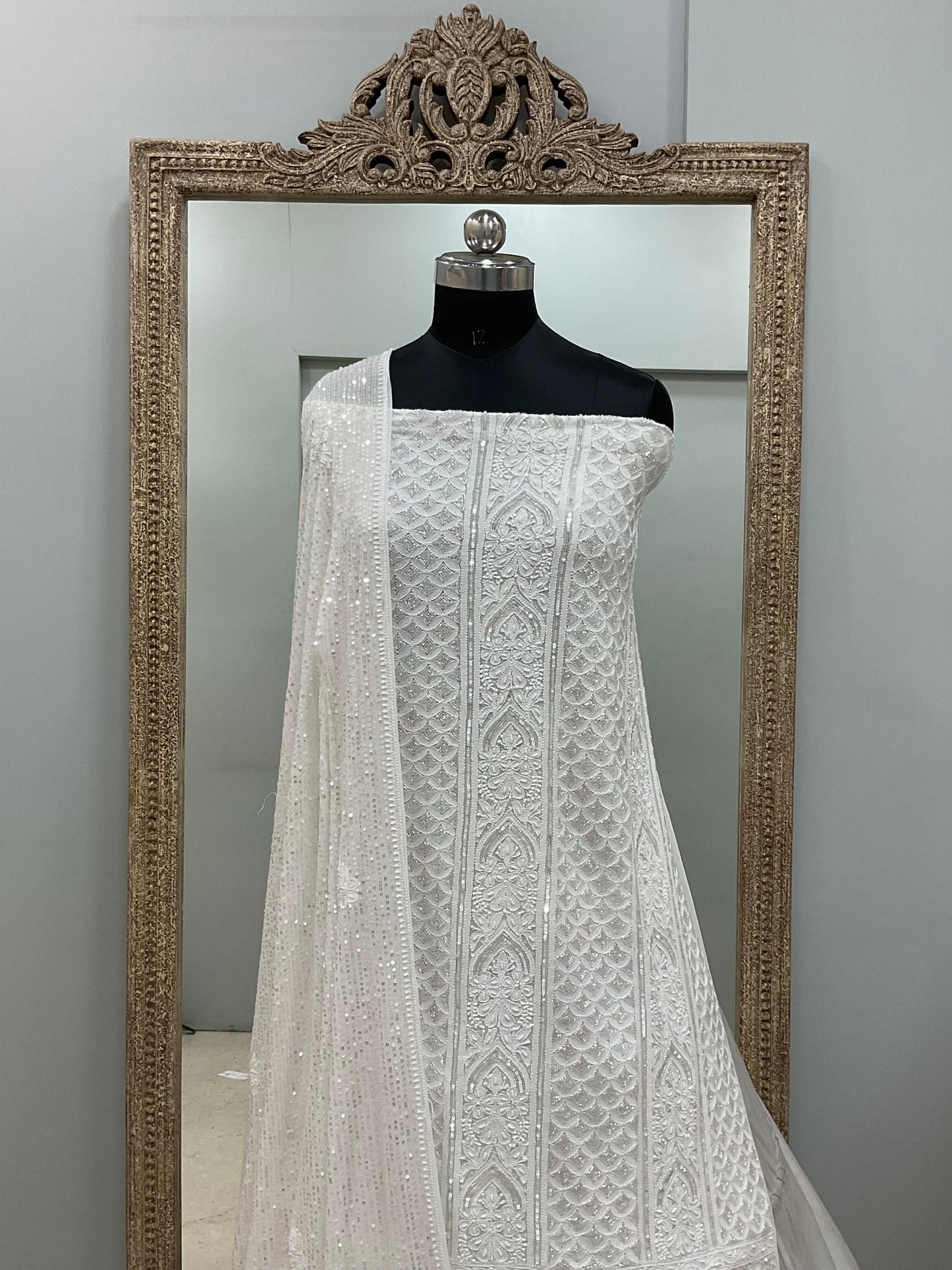 Superfine Pure Georgette Heavy Pearl Cutdana and Sequence Designer White 02