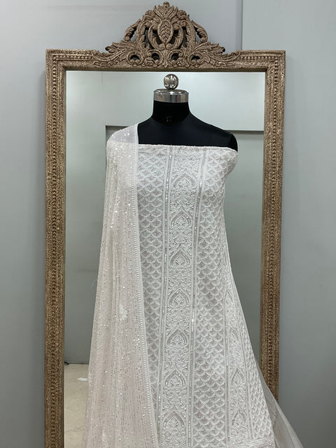 Superfine Pure Georgette Heavy Pearl Cutdana and Sequence Designer White 02