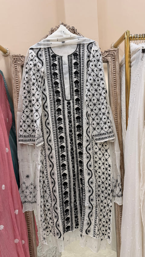 Pure Mul Straight Heavy Pearl And Cutdana Work With Dupatta Black And White