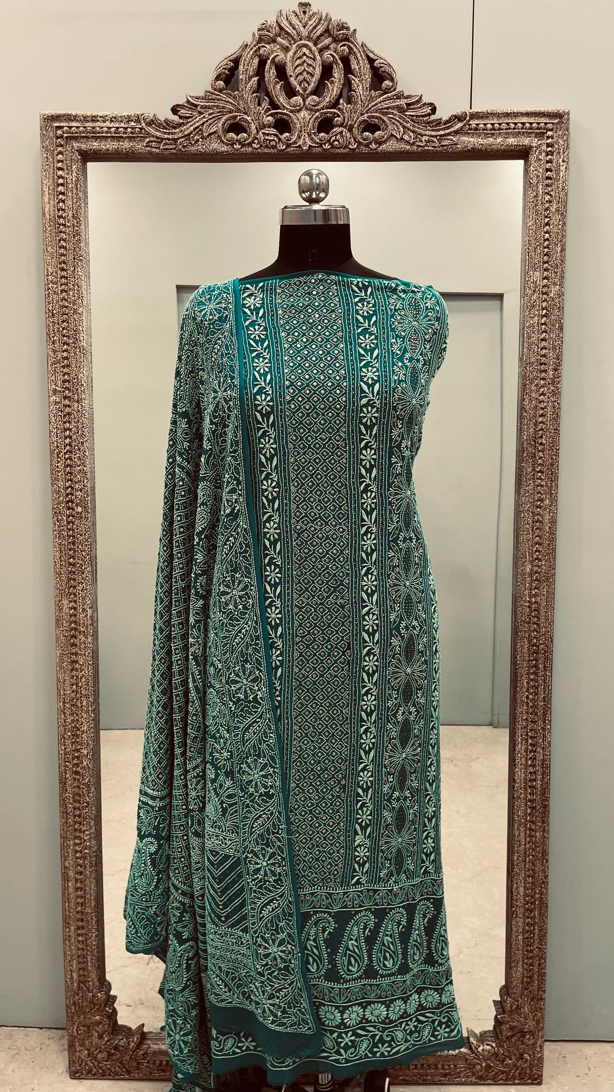 Pure Georgette Heavy Dana Mukaish Green