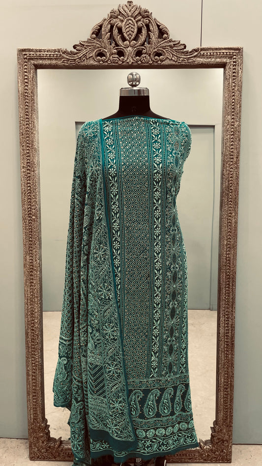 Pure Georgette Heavy Dana Mukaish Green