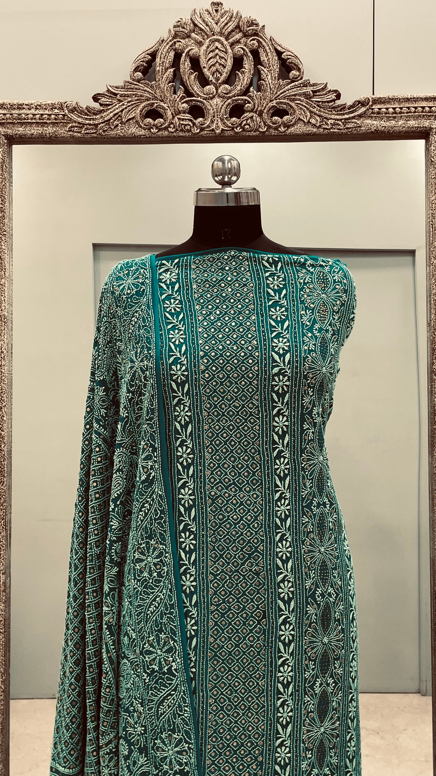 Pure Georgette Heavy Dana Mukaish Green