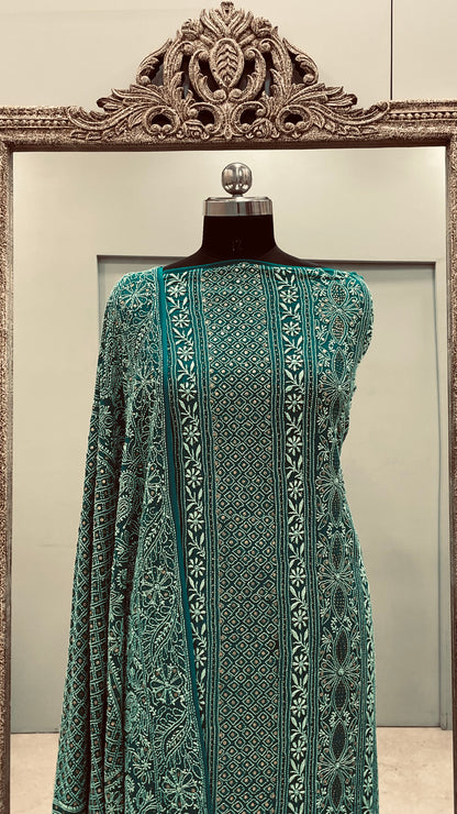 Pure Georgette Heavy Dana Mukaish Green