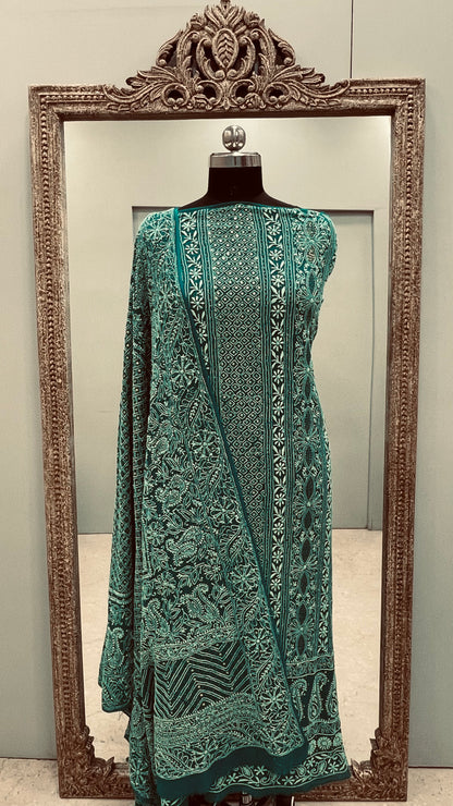 Pure Georgette Heavy Dana Mukaish Green