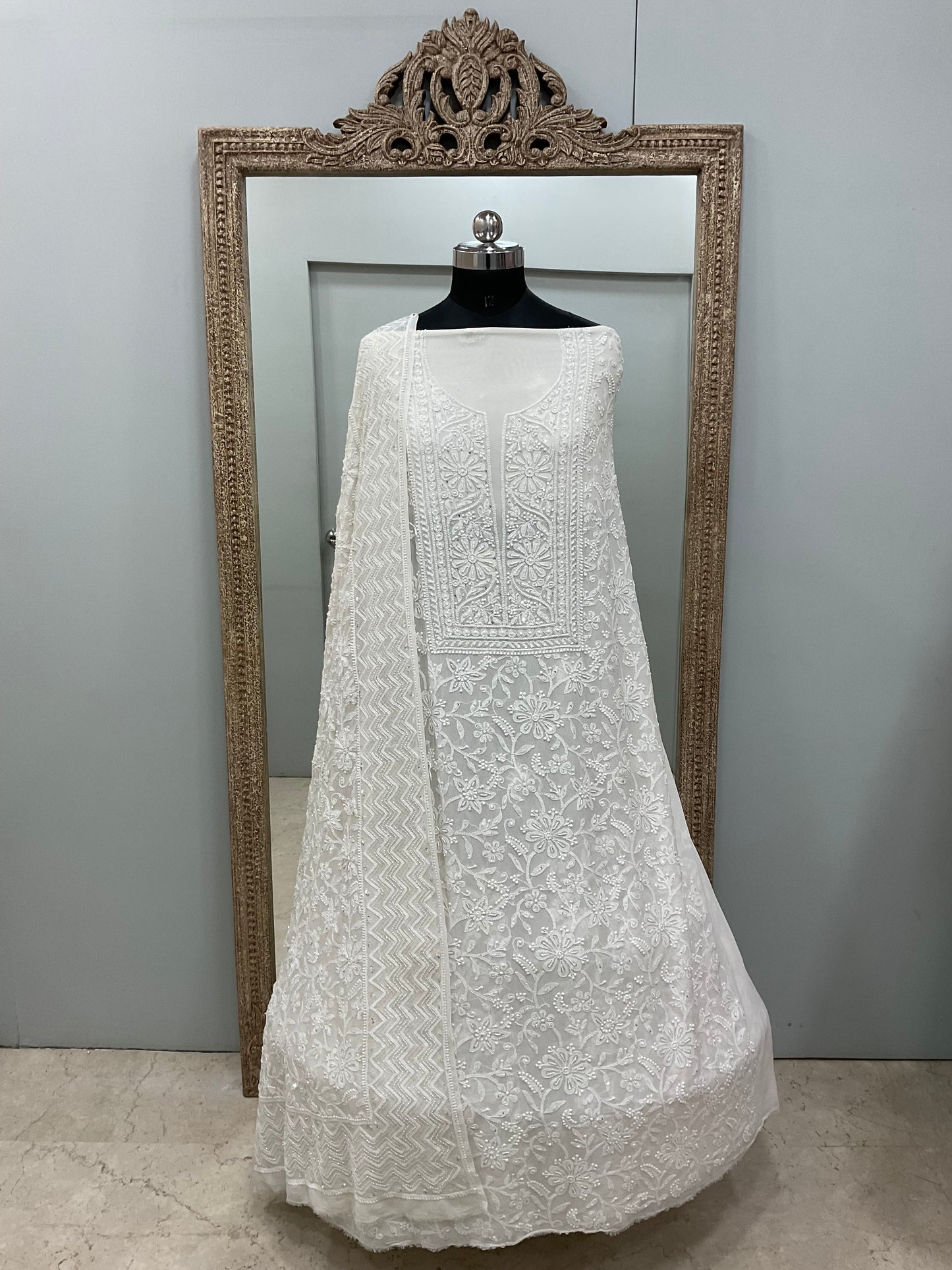 Superfine Pure Georgette Heavy Pearl Cutdana and Sequence Designer Heavy Dupatta White
