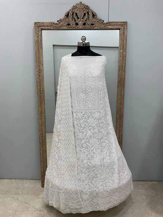 Superfine Pure Georgette Heavy Pearl Cutdana and Sequence Designer Heavy Dupatta White