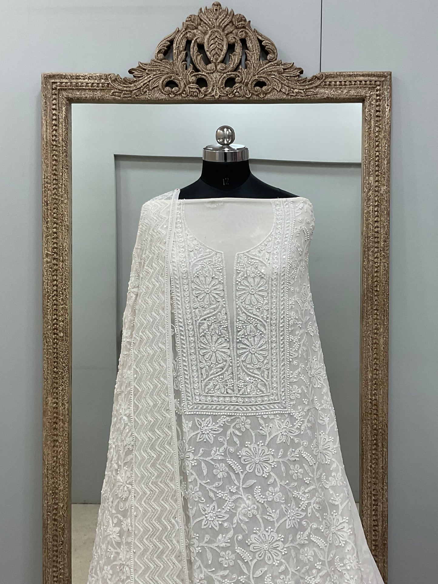 Superfine Pure Georgette Heavy Pearl Cutdana and Sequence Designer Heavy Dupatta White