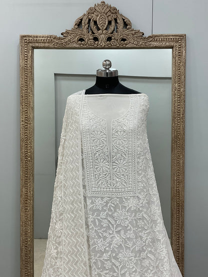 Superfine Pure Georgette Heavy Pearl Cutdana and Sequence Designer Heavy Dupatta White