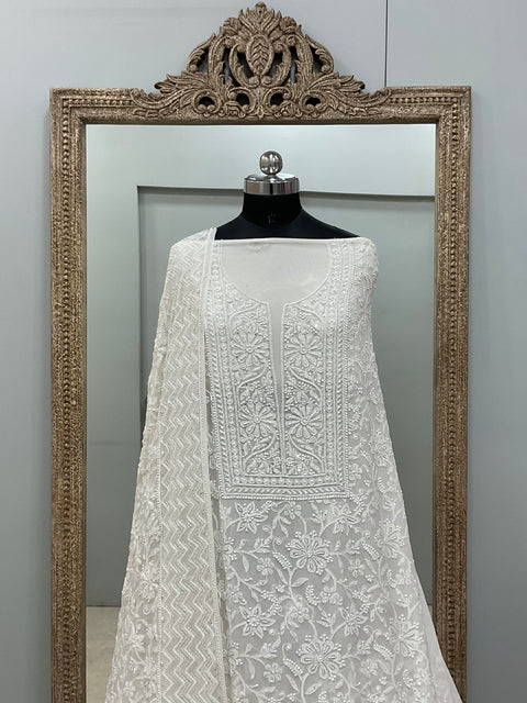 Superfine Pure Georgette Heavy Pearl Cutdana and Sequence Designer Heavy Dupatta White