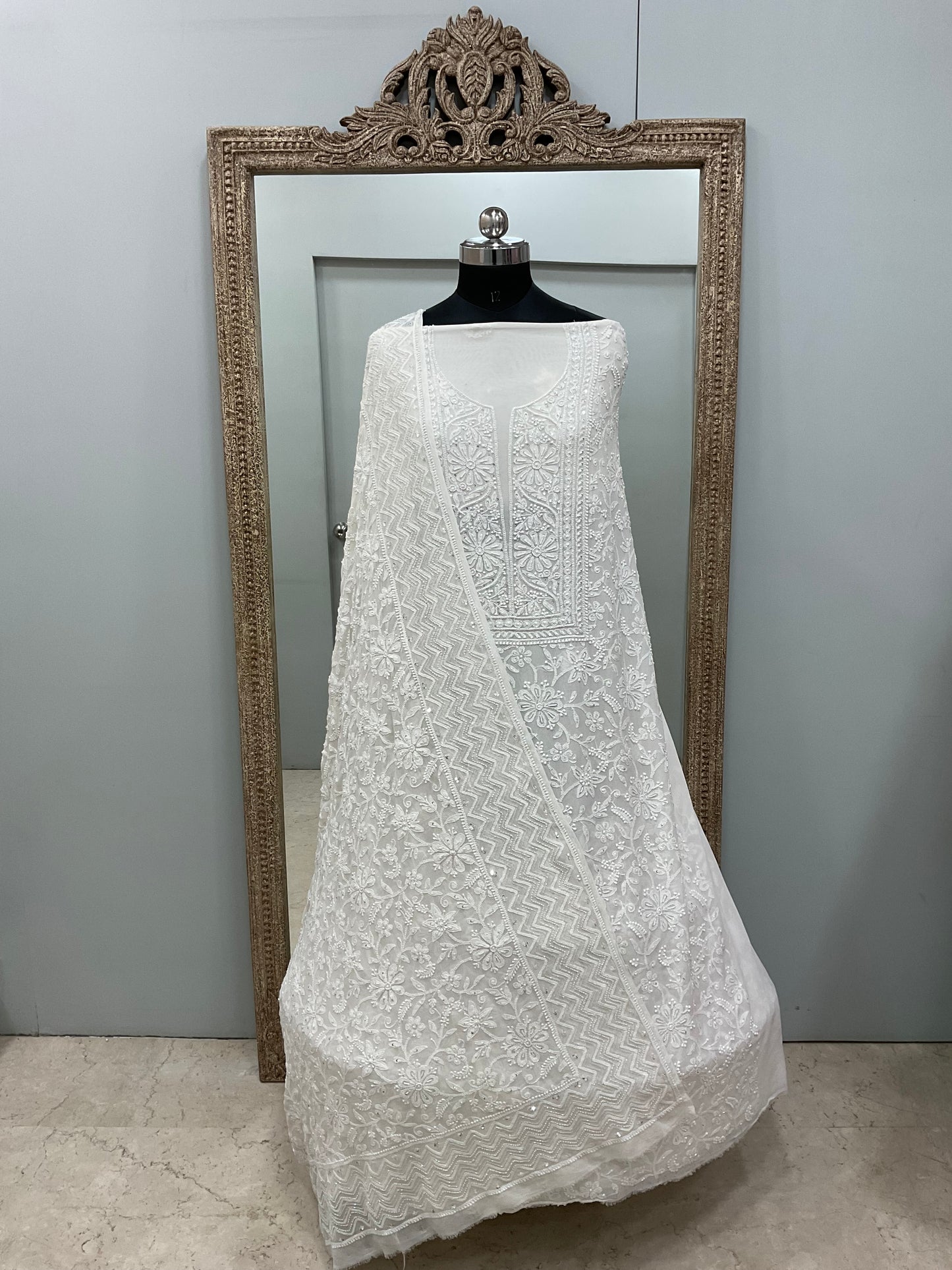 Superfine Pure Georgette Heavy Pearl Cutdana and Sequence Designer Heavy Dupatta White