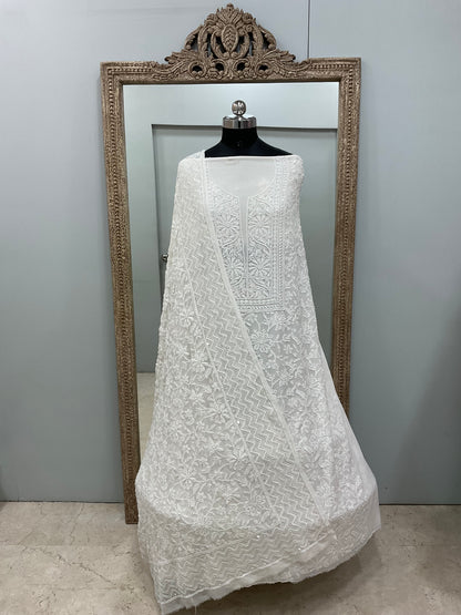 Superfine Pure Georgette Heavy Pearl Cutdana and Sequence Designer Heavy Dupatta White