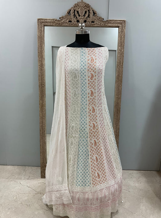 Pure Georgette Anarkali Heavy Pearl, Multi Coloured Cutdana and Sequence Off-White