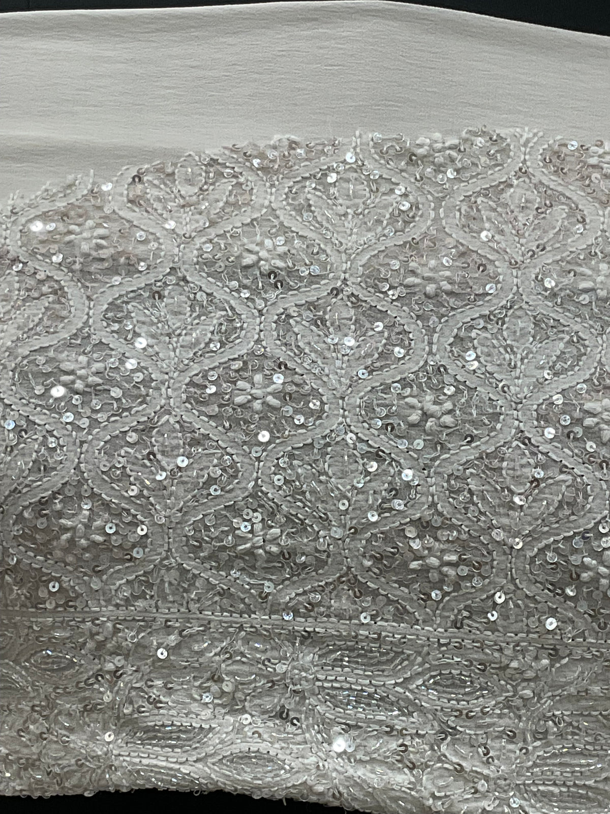 Pure Georgette Saree Superfine Work full jaal with Heavy Cutdana and Sequence White 01