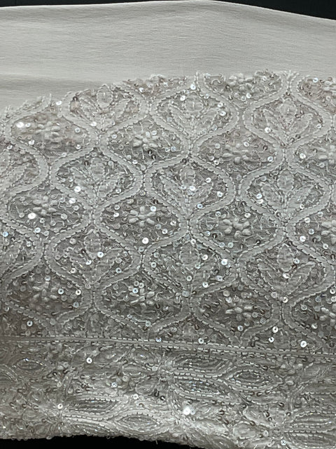 Pure Georgette Saree Superfine Work full jaal with Heavy Cutdana and Sequence White 01
