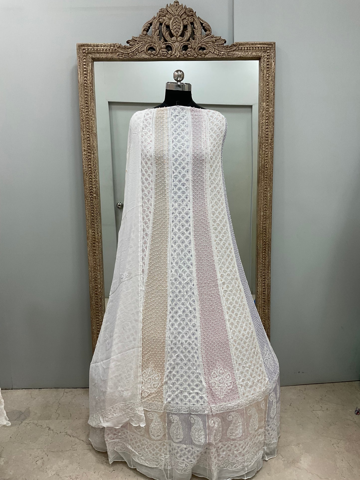 Anarkali Heavy Coloured Cutdana Offwhite 03