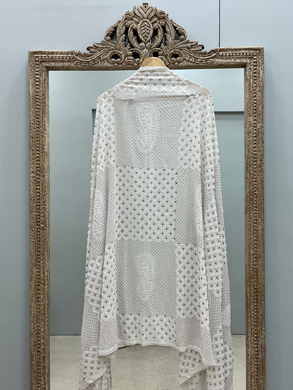 Pure Georgette Heavy Mukaish Designer Dupatta Off White 02