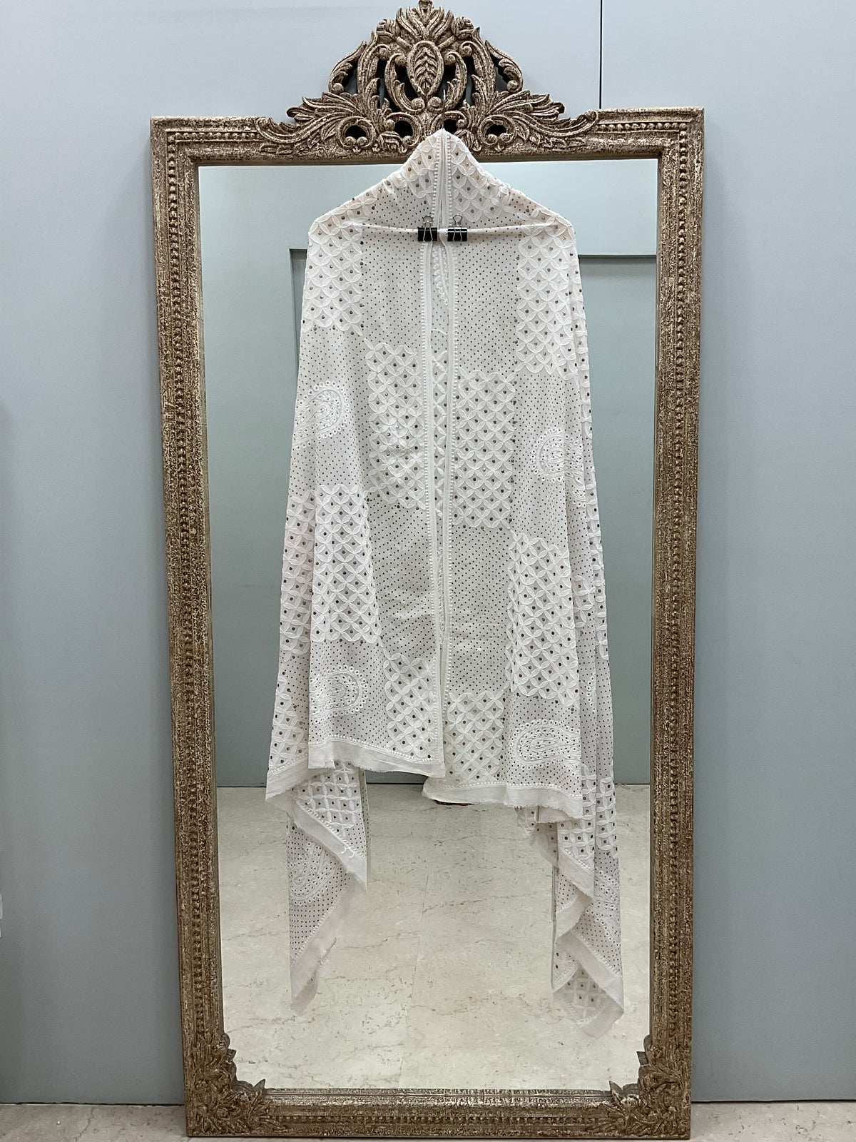Pure Georgette Heavy Mukaish Designer Dupatta Off White 02