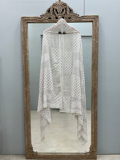 Pure Georgette Heavy Mukaish Designer Dupatta Off White 02