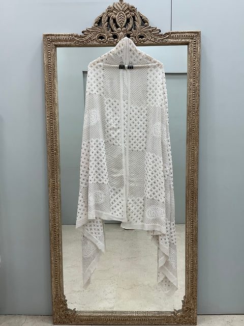 Pure Georgette Heavy Mukaish Designer Dupatta Off White 02