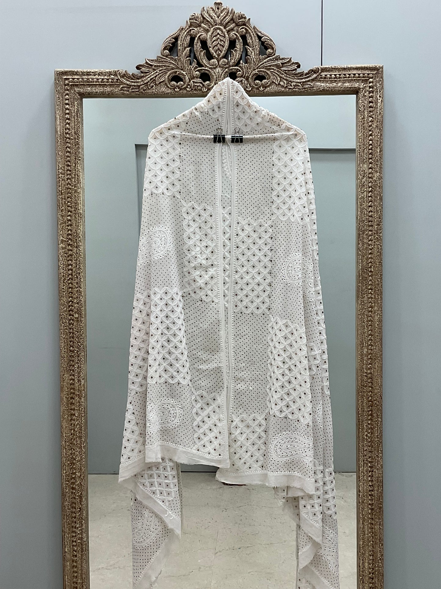 Pure Georgette Heavy Mukaish Designer Dupatta Off White 02