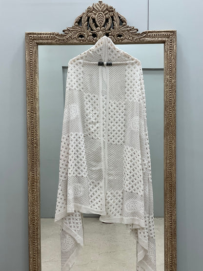 Pure Georgette Heavy Mukaish Designer Dupatta Off White 02
