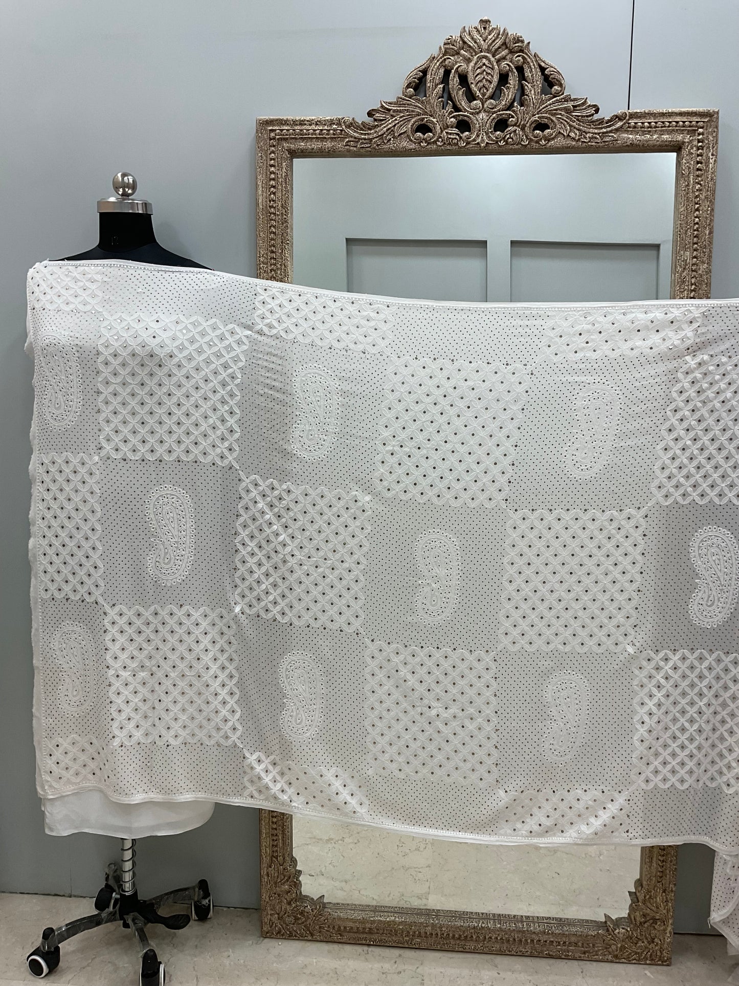 Pure Georgette Heavy Mukaish Designer Dupatta Off White 02