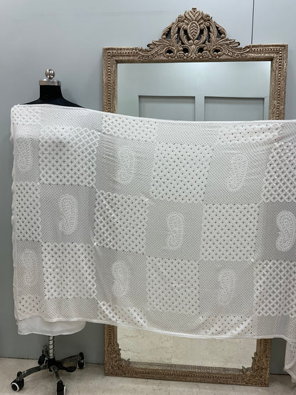 Pure Georgette Heavy Mukaish Designer Dupatta Off White 02