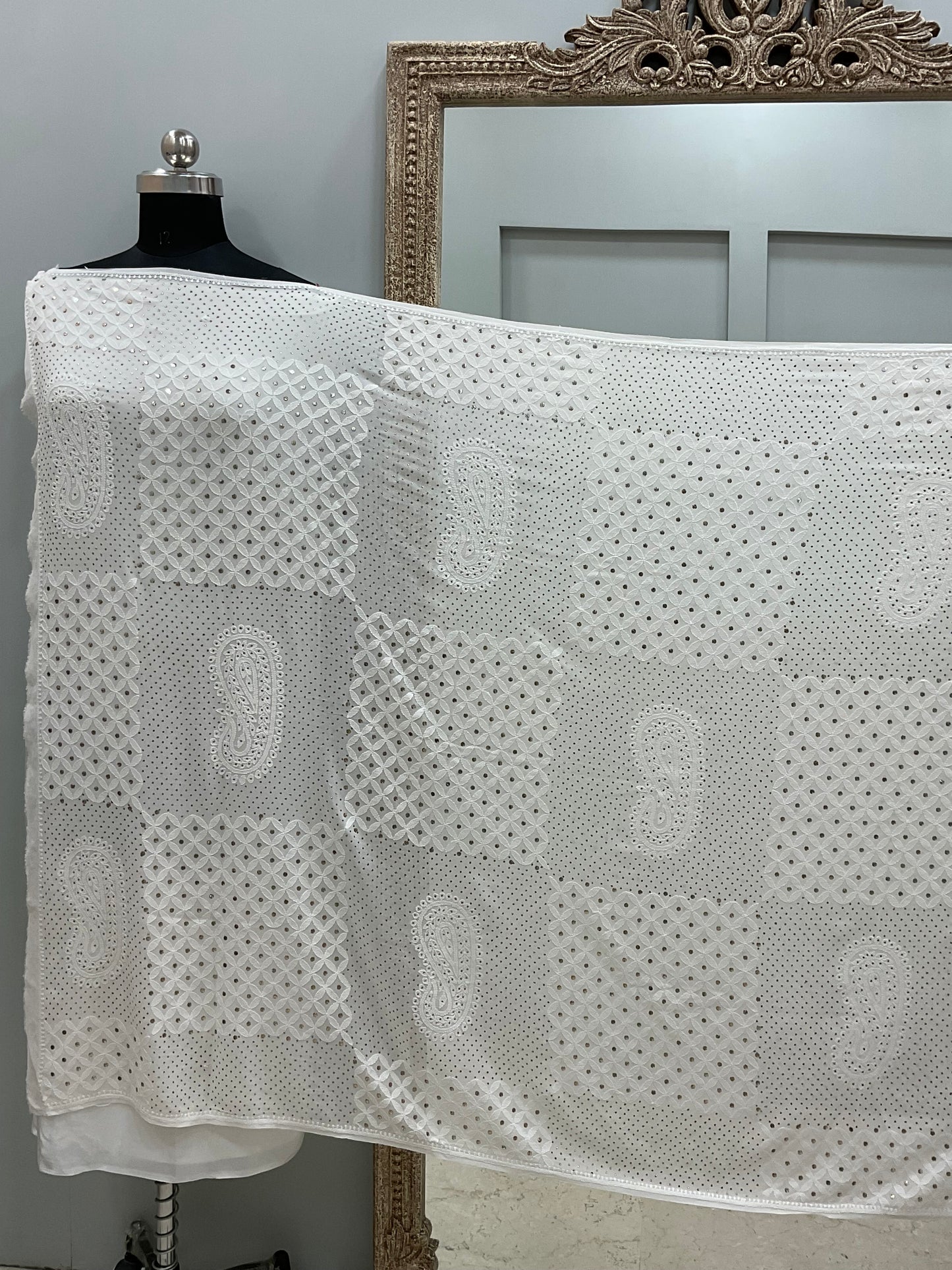 Pure Georgette Heavy Mukaish Designer Dupatta Off White 02