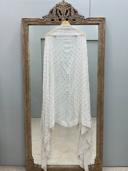 Pure Georgette Heavy Mukaish Designer Dupatta Off White 03