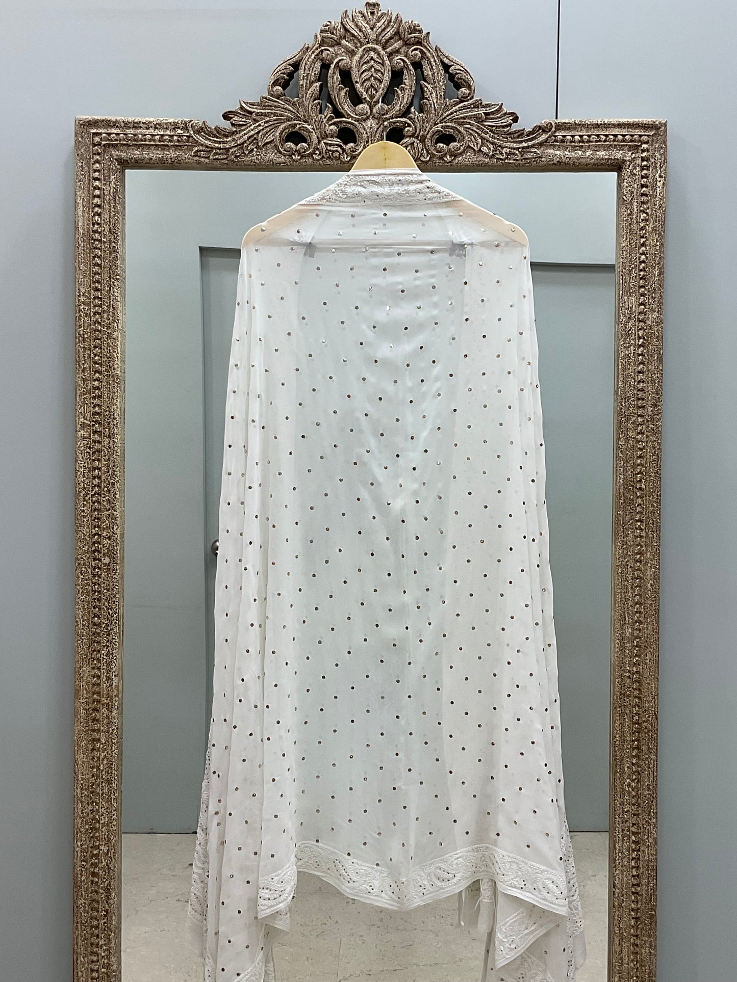 Pure Georgette Heavy Mukaish Designer Dupatta Off White 03