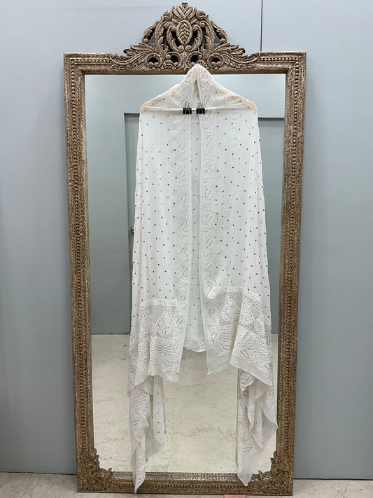 Pure Georgette Heavy Mukaish Designer Dupatta Off White 03