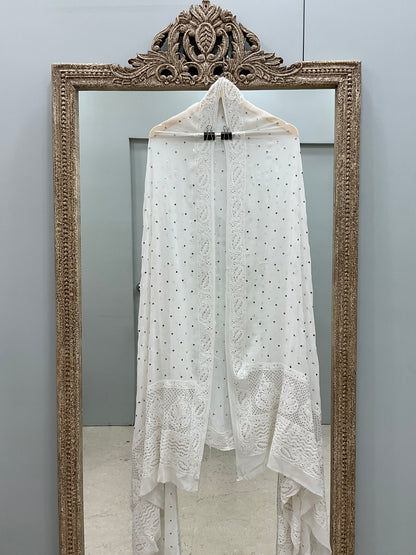 Pure Georgette Heavy Mukaish Designer Dupatta Off White 03