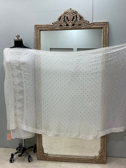 Pure Georgette Heavy Mukaish Designer Dupatta Off White 03