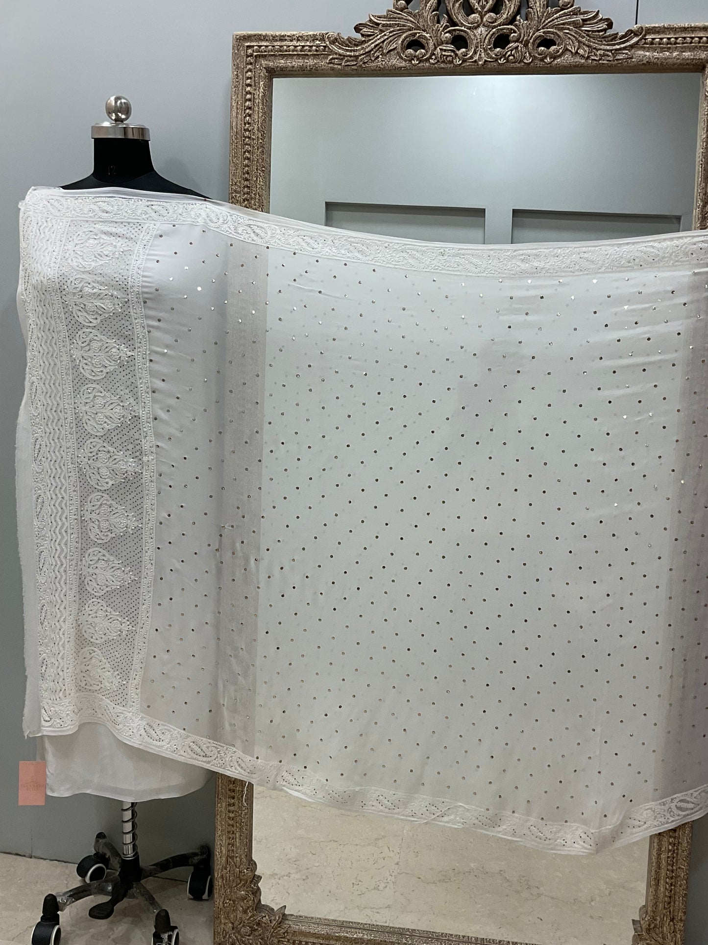 Pure Georgette Heavy Mukaish Designer Dupatta Off White 03