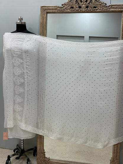 Pure Georgette Heavy Mukaish Designer Dupatta Off White 03