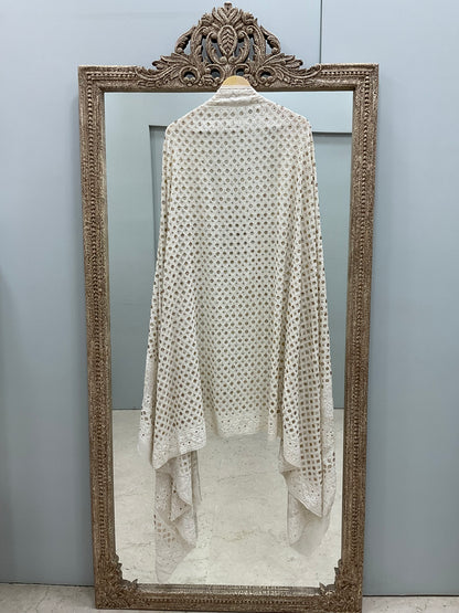 Pure Georgette Heavy Ring Mukaish Designer Dupatta Off White