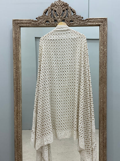 Pure Georgette Heavy Ring Mukaish Designer Dupatta Off White