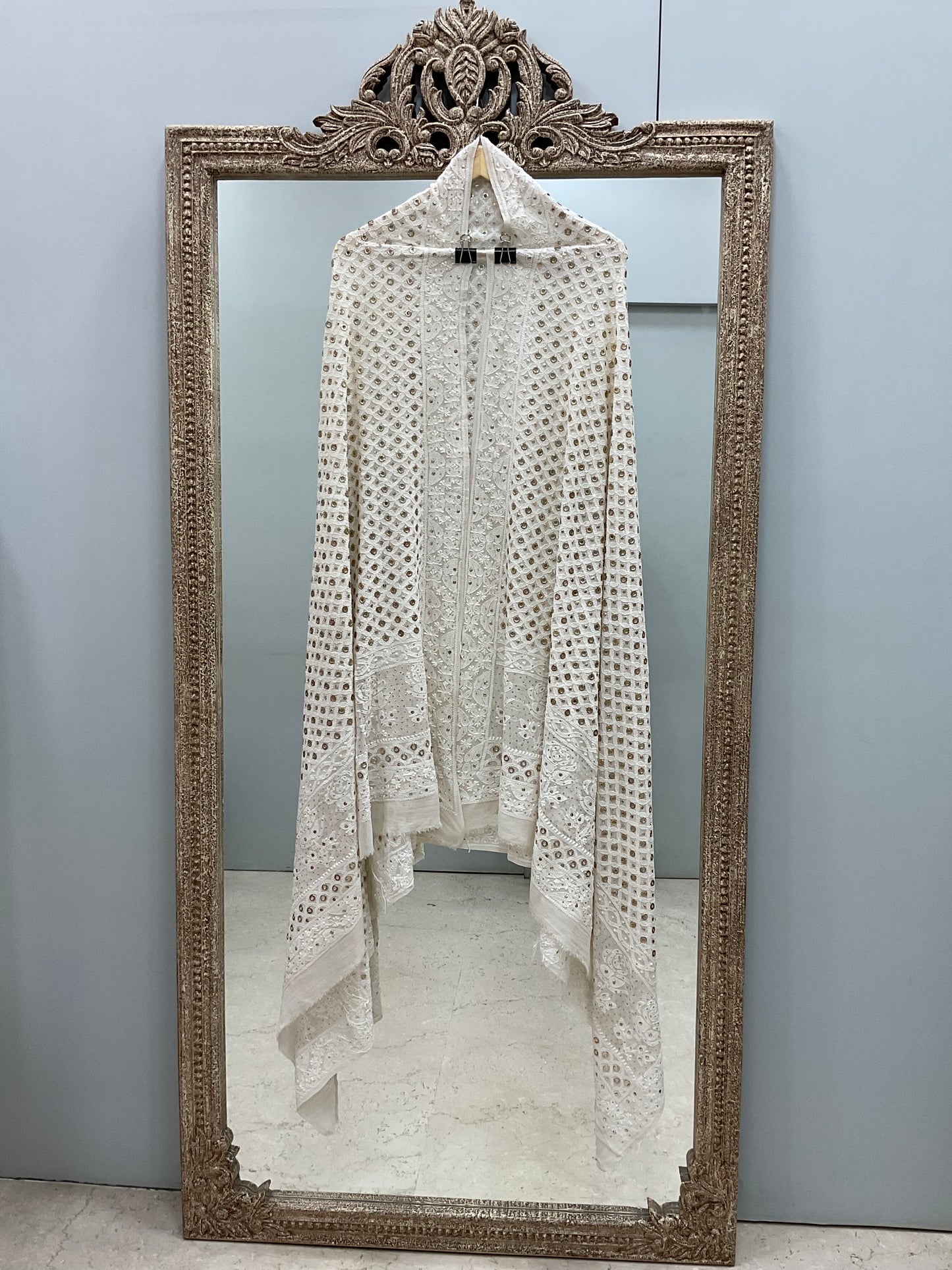 Pure Georgette Heavy Ring Mukaish Designer Dupatta Off White